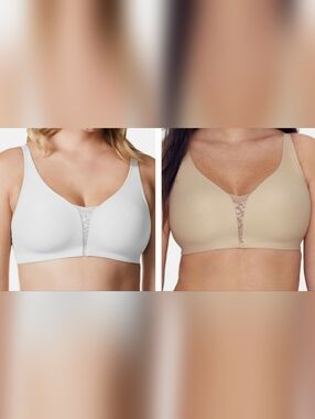 NWT TWO OLGA BRAS EASY DOES IT WIRE FREE LACE INSERT WHITE NUDE PLUS SIZE 3X